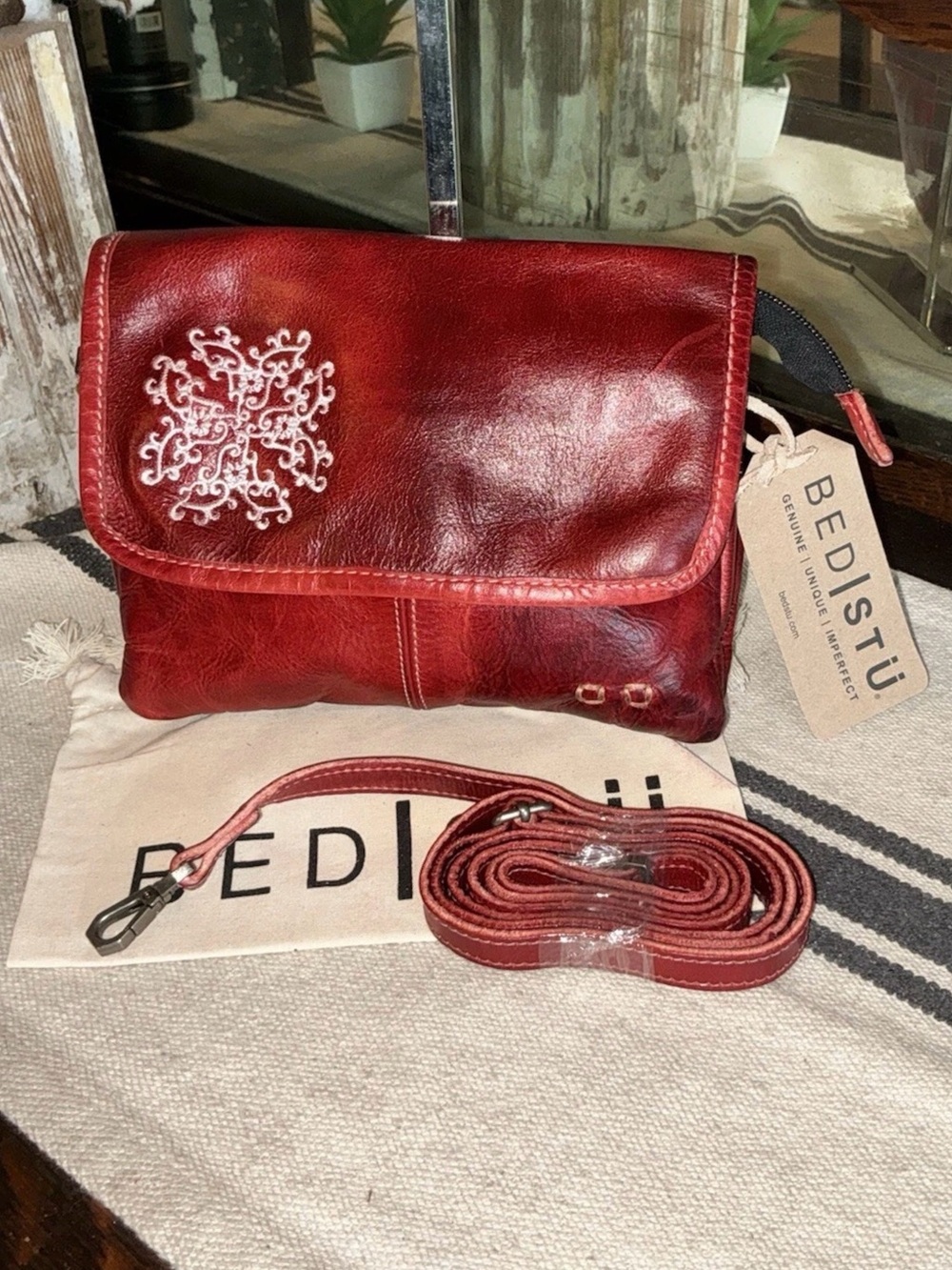 NWT Bed Stu Leather Ziggy Clutch Crossbody Belt Bag Red Cherry Lacquer JB $210